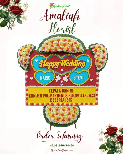 Karangan Papan Bunga Pernikahan di Lampe